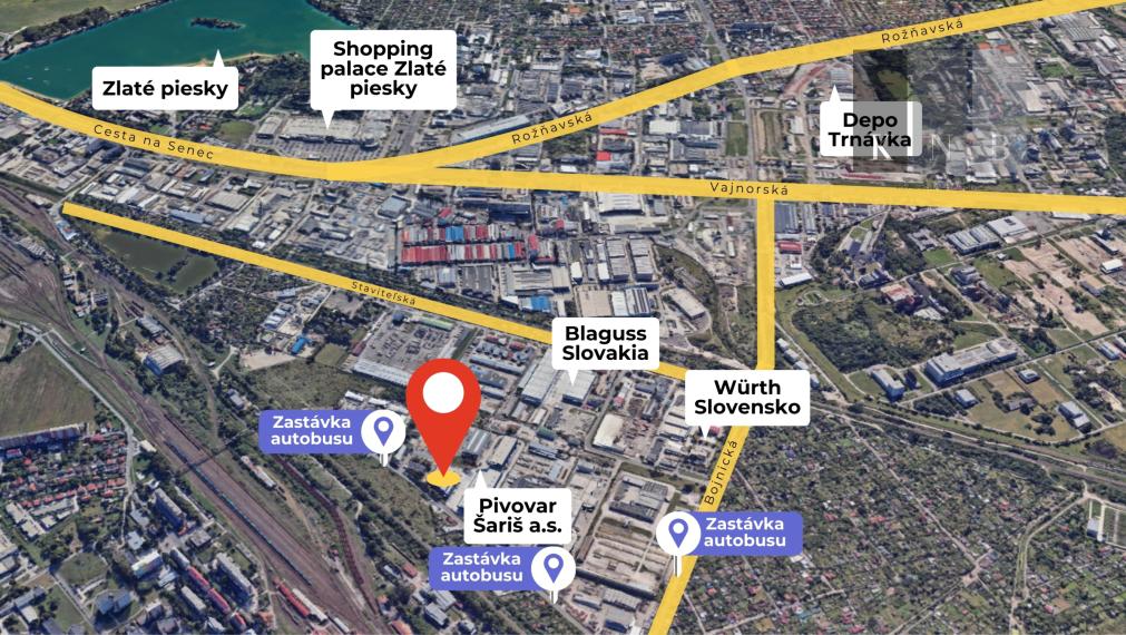 Prenájom skladového priestoru 1640 m² s kanceláriou v meste Bratislava - Rača