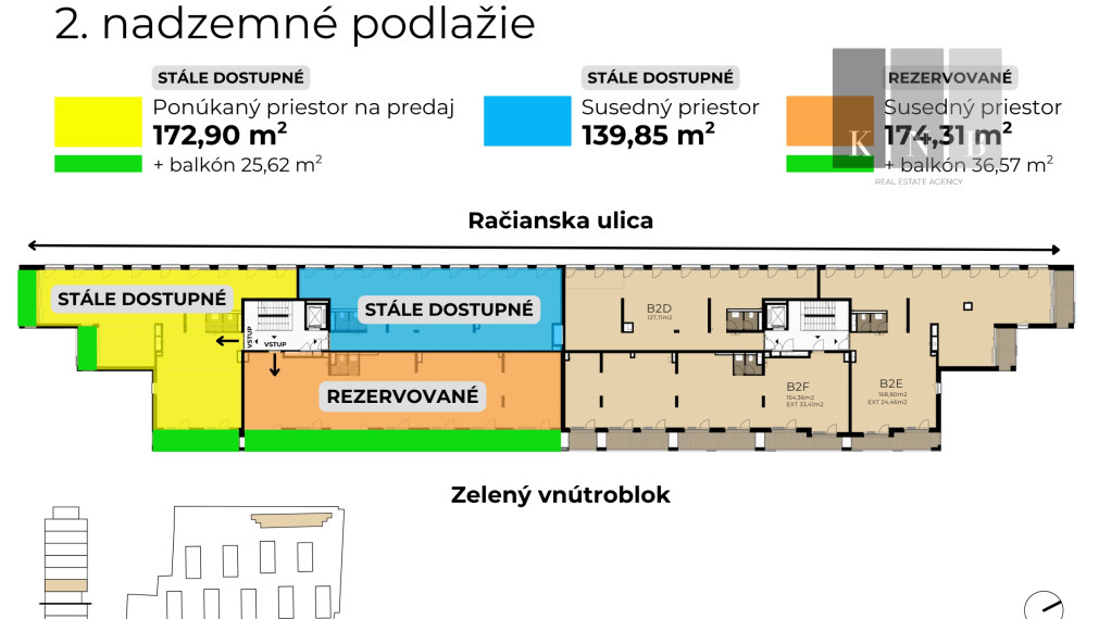 Predaj samostatného kancelárskeho priestoru 172,9 m² v úplne novej rezidenčnej budove na Račianskej ulici v meste Bratislava