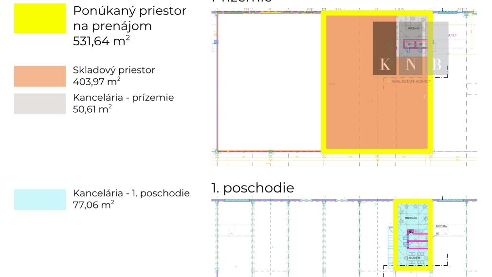 Prenájom obchodno-skladového priestoru 404 m² s modernými kanceláriami 128 m² – Bratislava, Bory