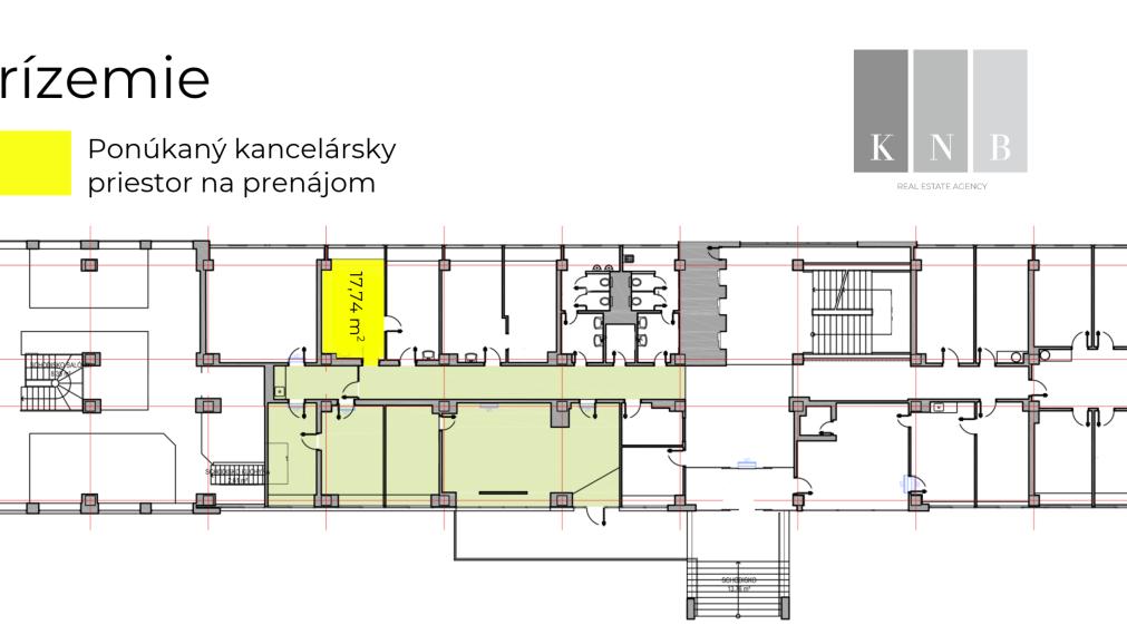 Prenájom samostatnej kancelárie 17 m² na prízemí kancelárskej budovy – Miletičova ulica, Bratislava