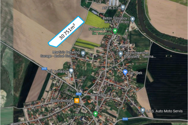 Predaj pozemku 30 751 m² v blízkosti zastavaného územia v obci Tomášov